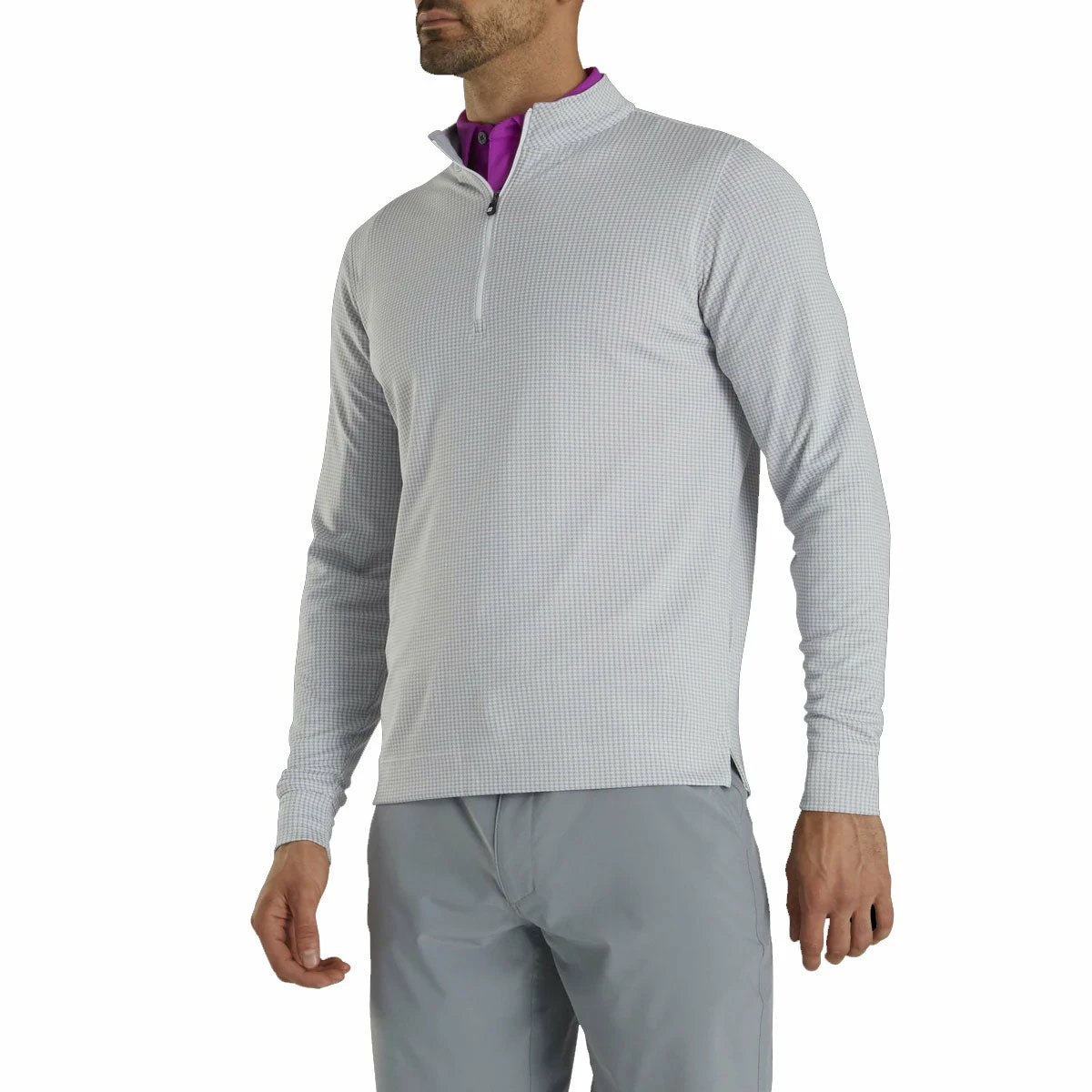 FootJoy Houndstooth Jacquard Grey Mens Golf 1/4 Zip Pullover 4 FootJoy Houndstooth Jacquard Grey Mens Golf 1/4 Zip Pullover - Image 2