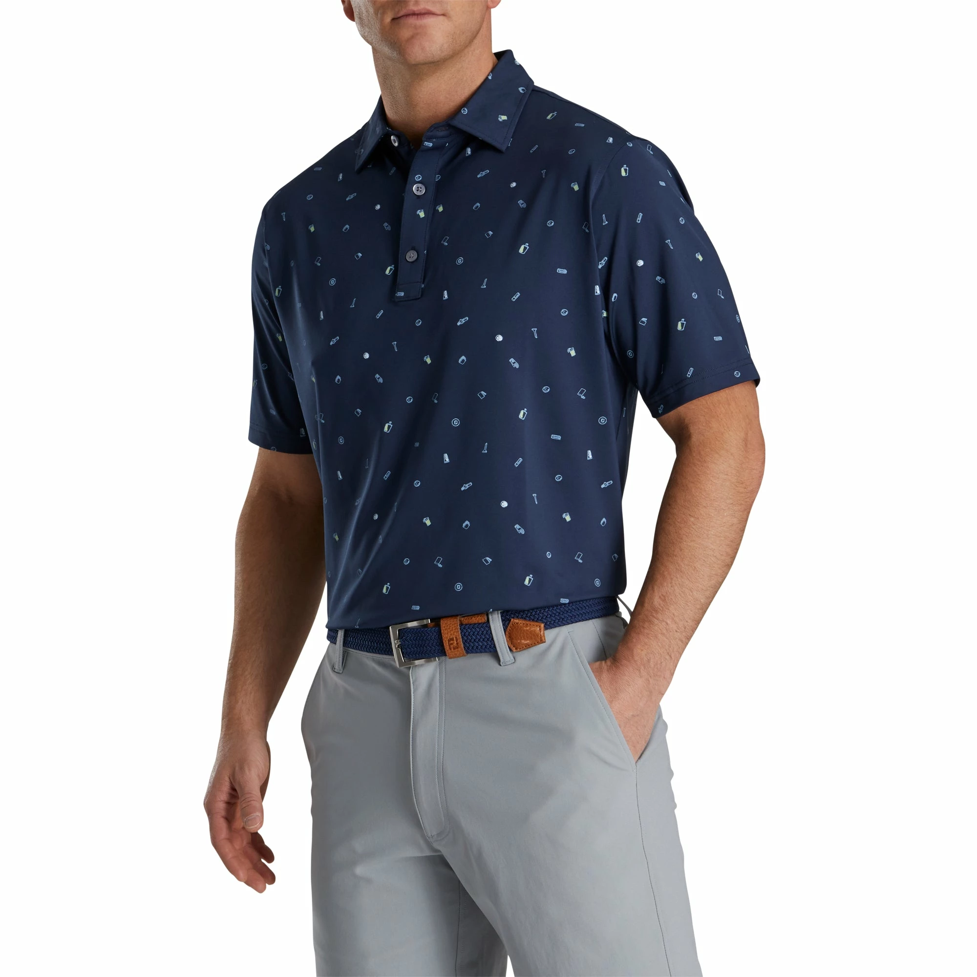 FootJoy Lisle Golf Doodle Print Navy Mens Golf Polo 3 FootJoy Lisle Golf Doodle Print Navy Mens Golf Polo