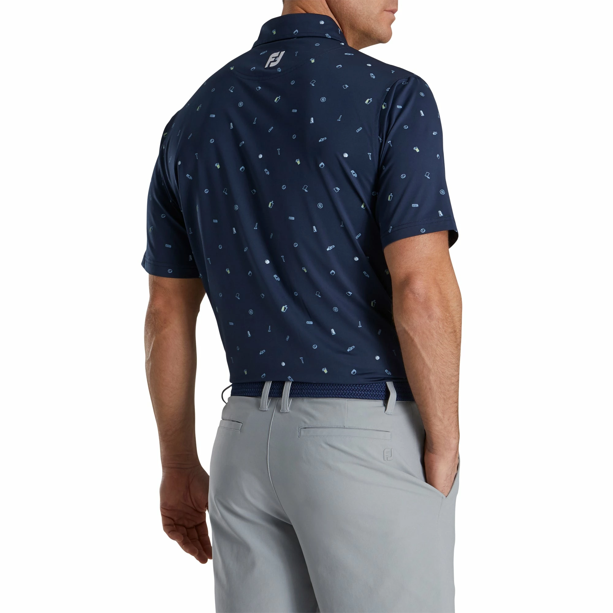 FootJoy Lisle Golf Doodle Print Navy Mens Golf Polo 4 FootJoy Lisle Golf Doodle Print Navy Mens Golf Polo - Image 2