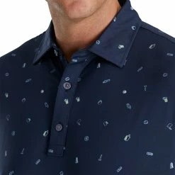 FootJoy Lisle Golf Doodle Print Navy Mens Golf Polo 7 FootJoy Lisle Golf Doodle Print Navy Mens Golf Polo -Clubs Shop 21638 NAVY 2