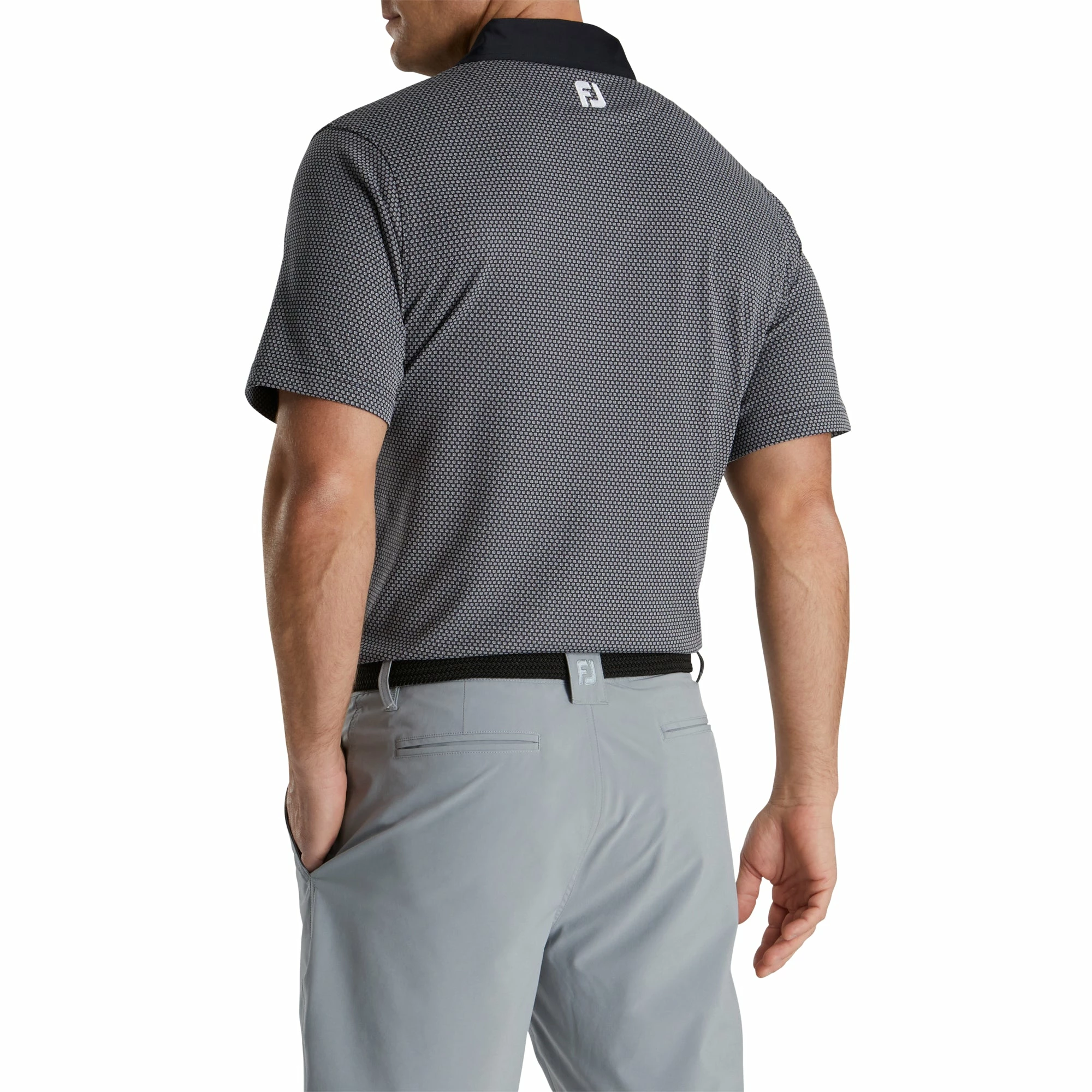FootJoy Jacquard Dot Lisle Black Mens Golf Polo 4 FootJoy Jacquard Dot Lisle Black Mens Golf Polo - Image 2