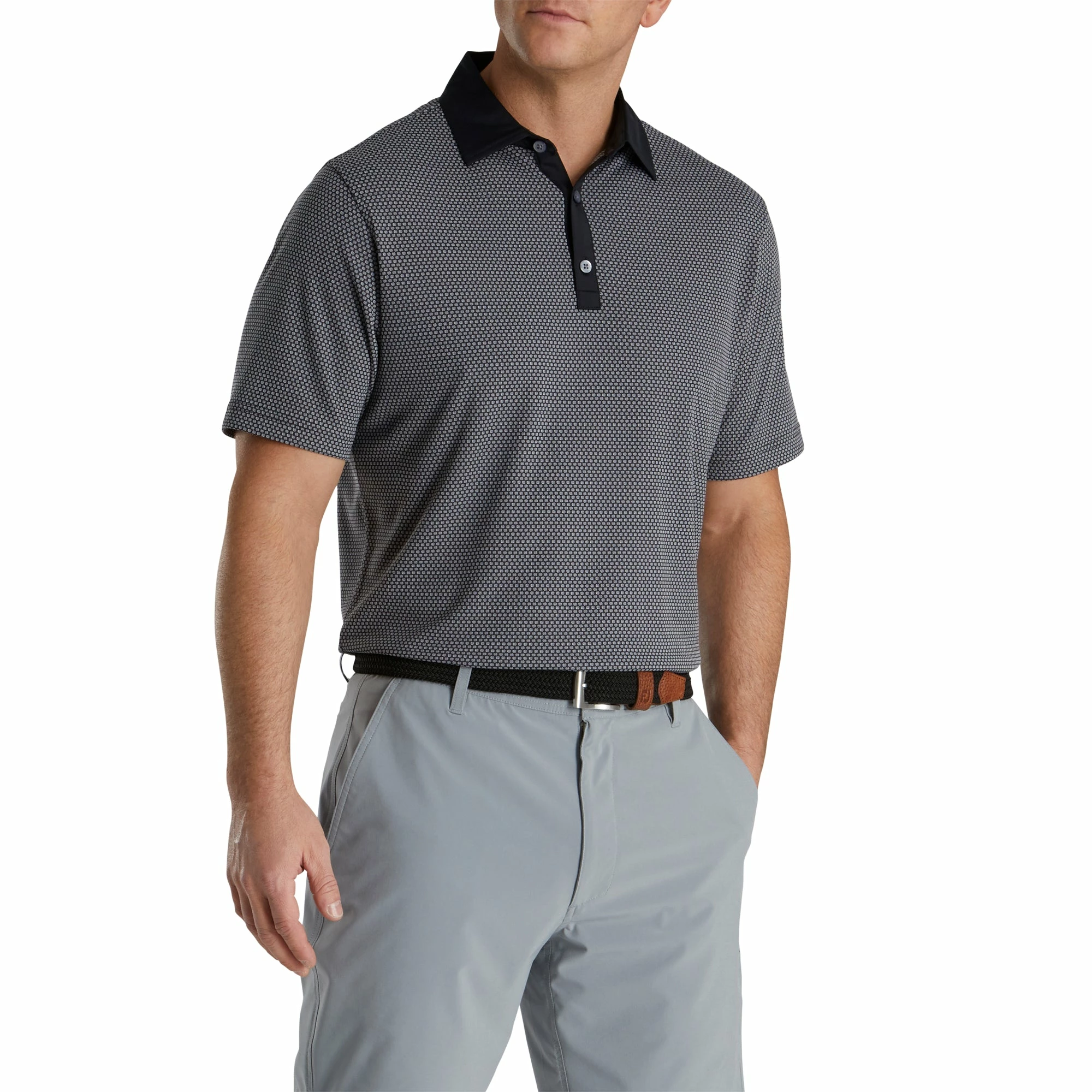 FootJoy Jacquard Dot Lisle Black Mens Golf Polo 3 FootJoy Jacquard Dot Lisle Black Mens Golf Polo