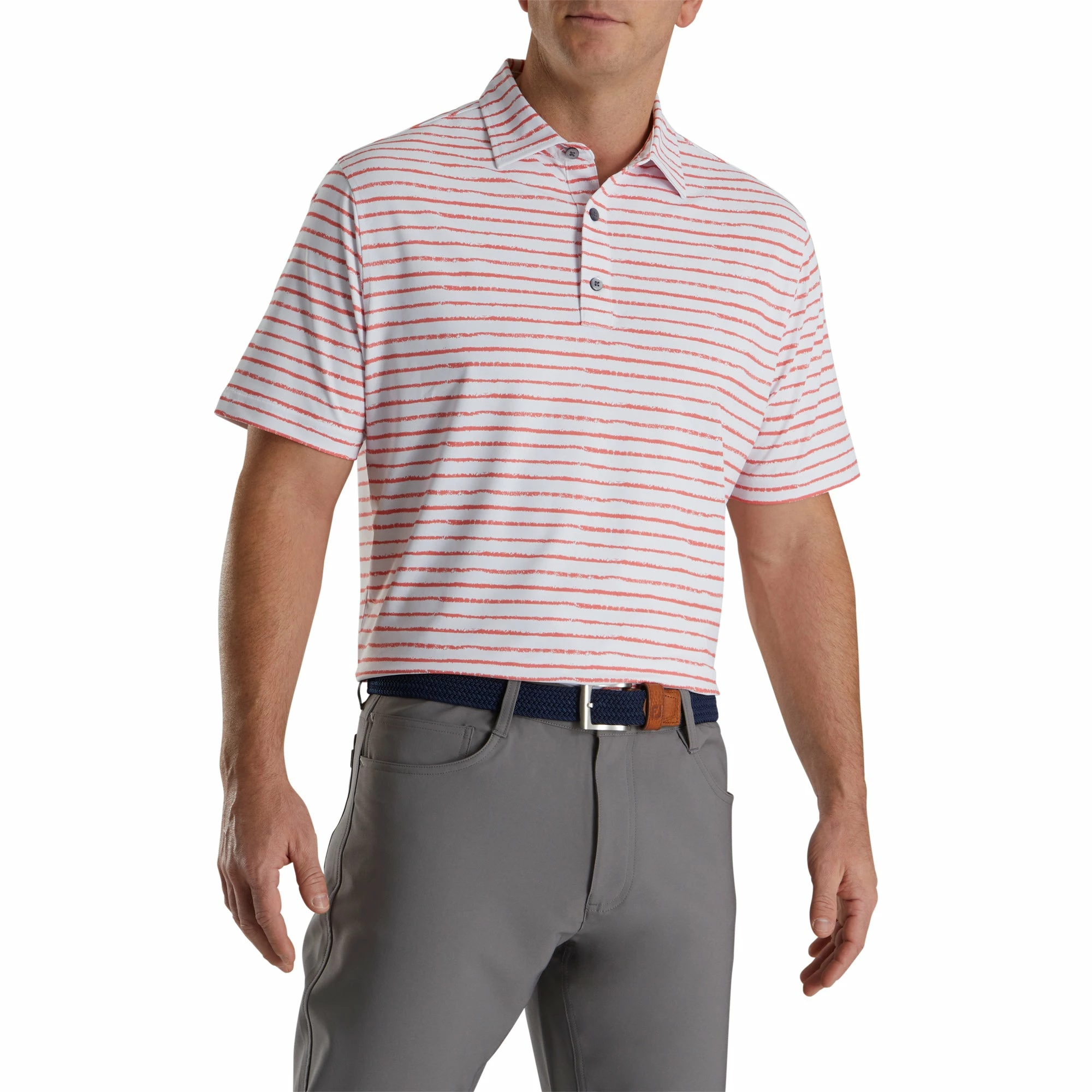 FootJoy Chalk Line Print Stretch White Mens Golf Polo 3 FootJoy Chalk Line Print Stretch White Mens Golf Polo