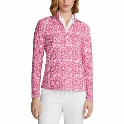 Polo Ralph Lauren RLX Ralph Lauren Printed Airflow Jersey Bright Pink Fish Womens Golf 1/4 Zip