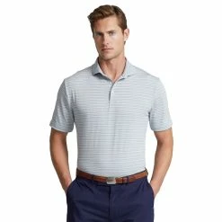 Polo Ralph Lauren RLX Ralph Lauren Featherweight Tri-Color Stripe Elite Blue Mens Golf Polo
