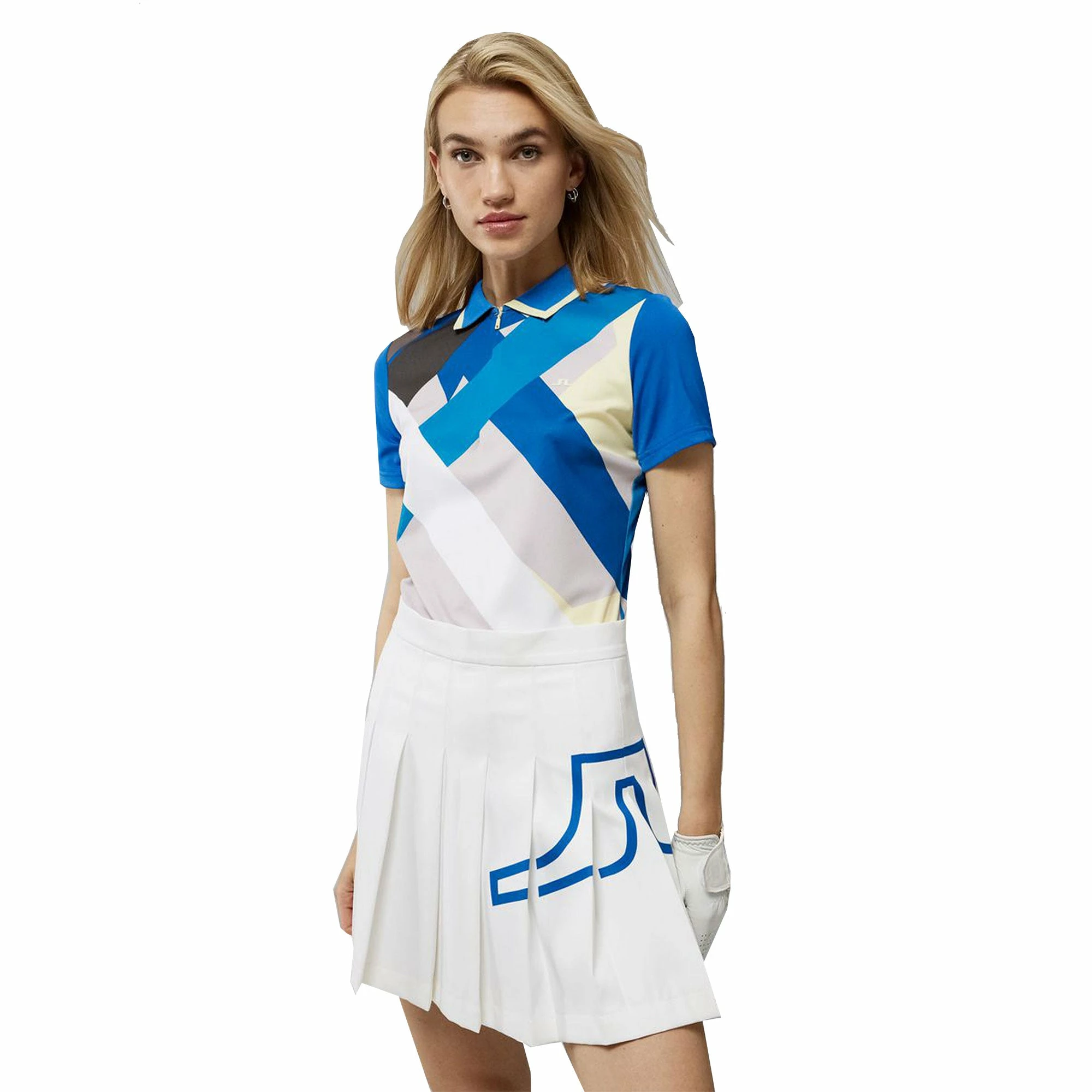 J.Lindeberg J. Lindeberg Antonia Printed Blue Grey Flag Womens Golf Polo 3 J.Lindeberg J. Lindeberg Antonia Printed Blue Grey Flag Womens Golf Polo