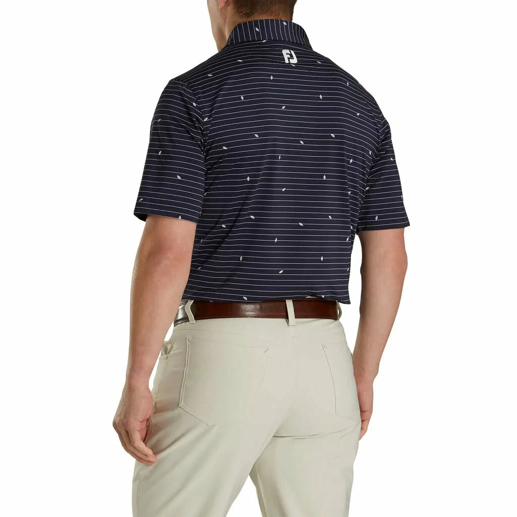 FootJoy Athletic Fit Lisle Stripe Self Collar Navy Stripe Mens Golf Polo 4 FootJoy Athletic Fit Lisle Stripe Self Collar Navy Stripe Mens Golf Polo - Image 2
