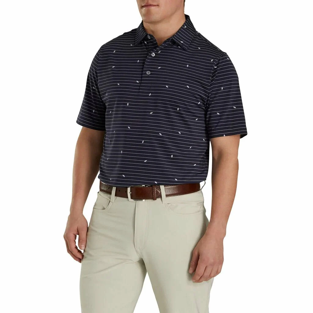 FootJoy Athletic Fit Lisle Stripe Self Collar Navy Stripe Mens Golf Polo 3 FootJoy Athletic Fit Lisle Stripe Self Collar Navy Stripe Mens Golf Polo