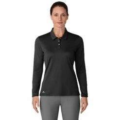 Adidas Golf Adidas Performance Black Womens Long Sleeve Golf Polo