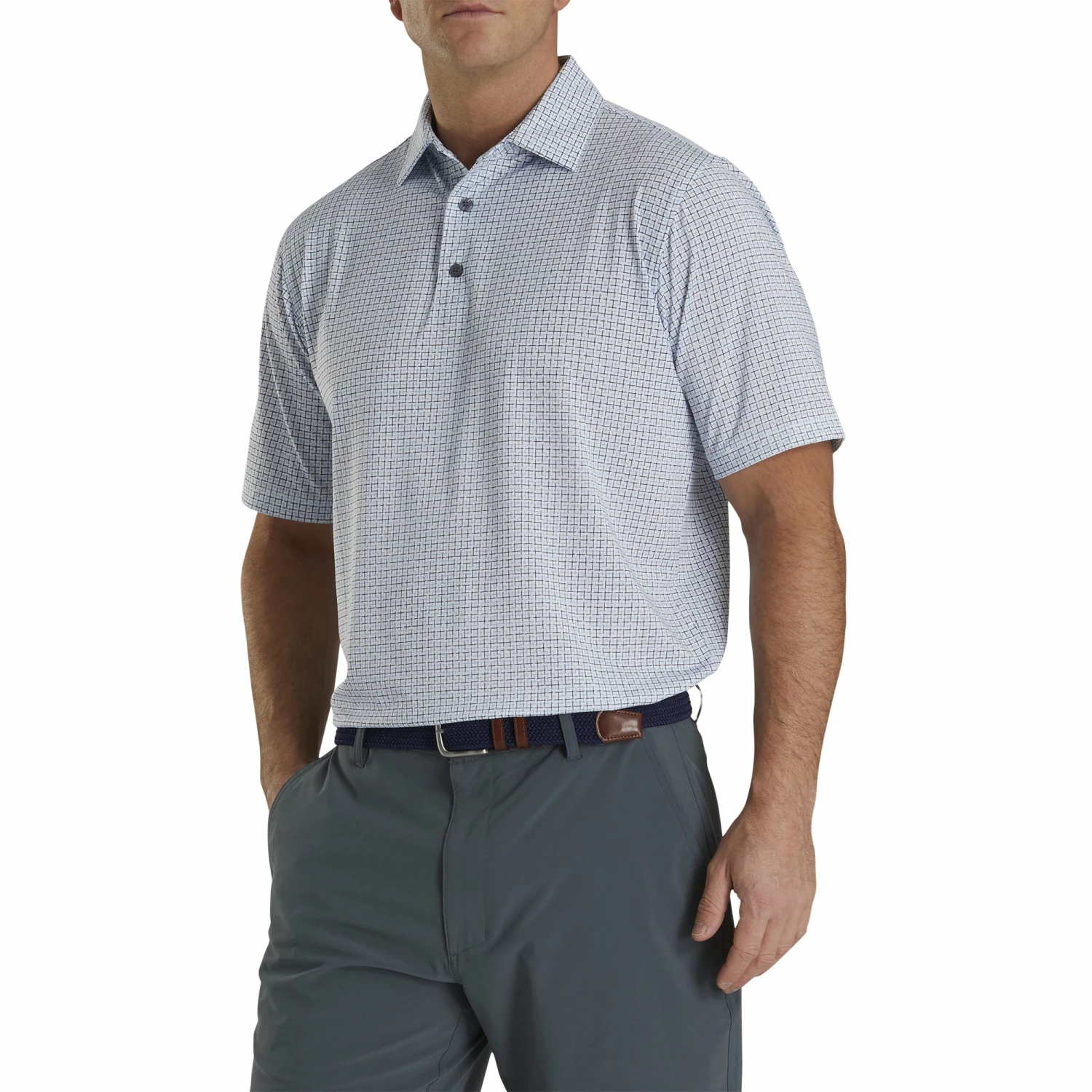 FootJoy Lisle Open Weave Print Self Collar White Mens Golf Polo 3 FootJoy Lisle Open Weave Print Self Collar White Mens Golf Polo