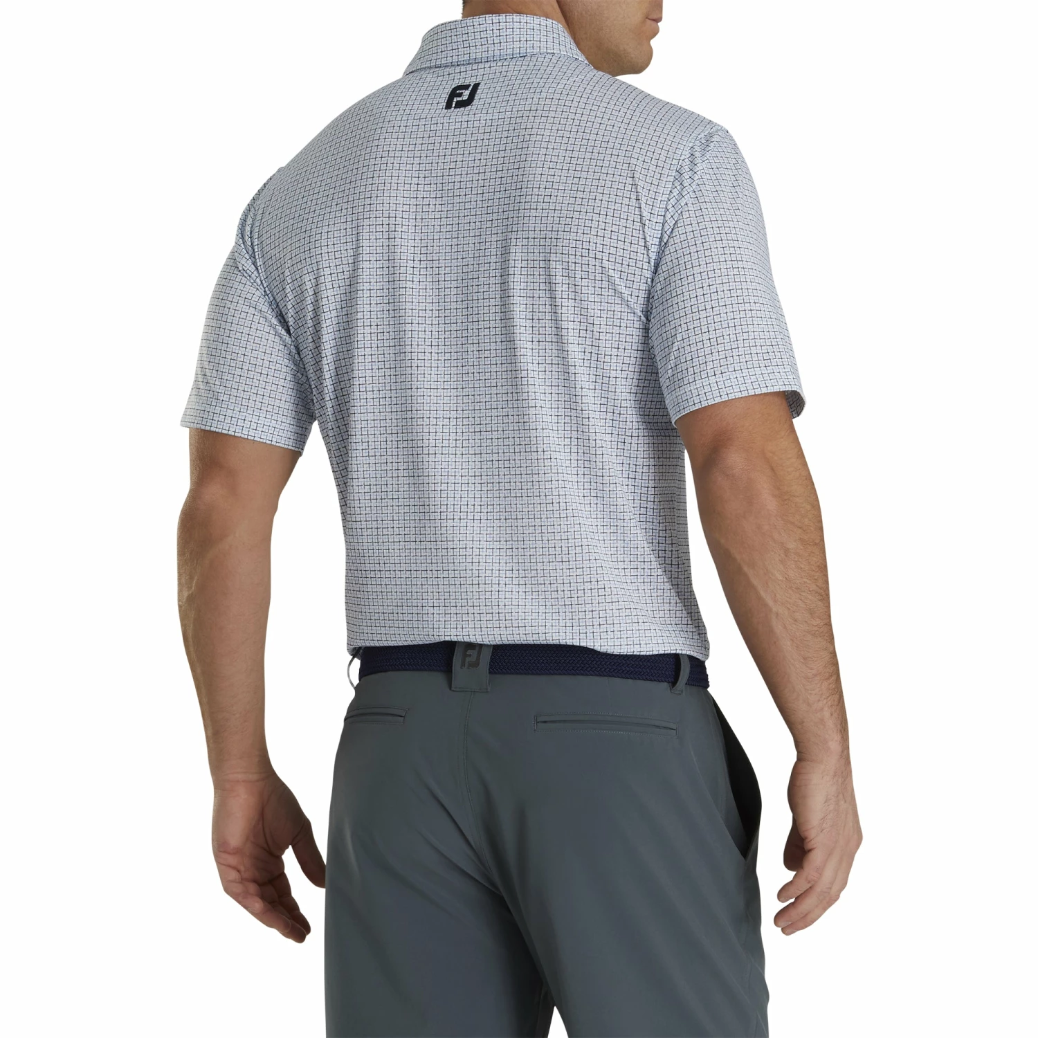 FootJoy Lisle Open Weave Print Self Collar White Mens Golf Polo 4 FootJoy Lisle Open Weave Print Self Collar White Mens Golf Polo - Image 2