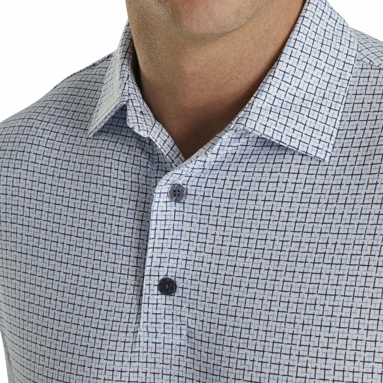 FootJoy Lisle Open Weave Print Self Collar White Mens Golf Polo 5 FootJoy Lisle Open Weave Print Self Collar White Mens Golf Polo - Image 3