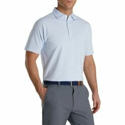 FootJoy Lisle Feeder Stripe Sky Mens Golf Polo