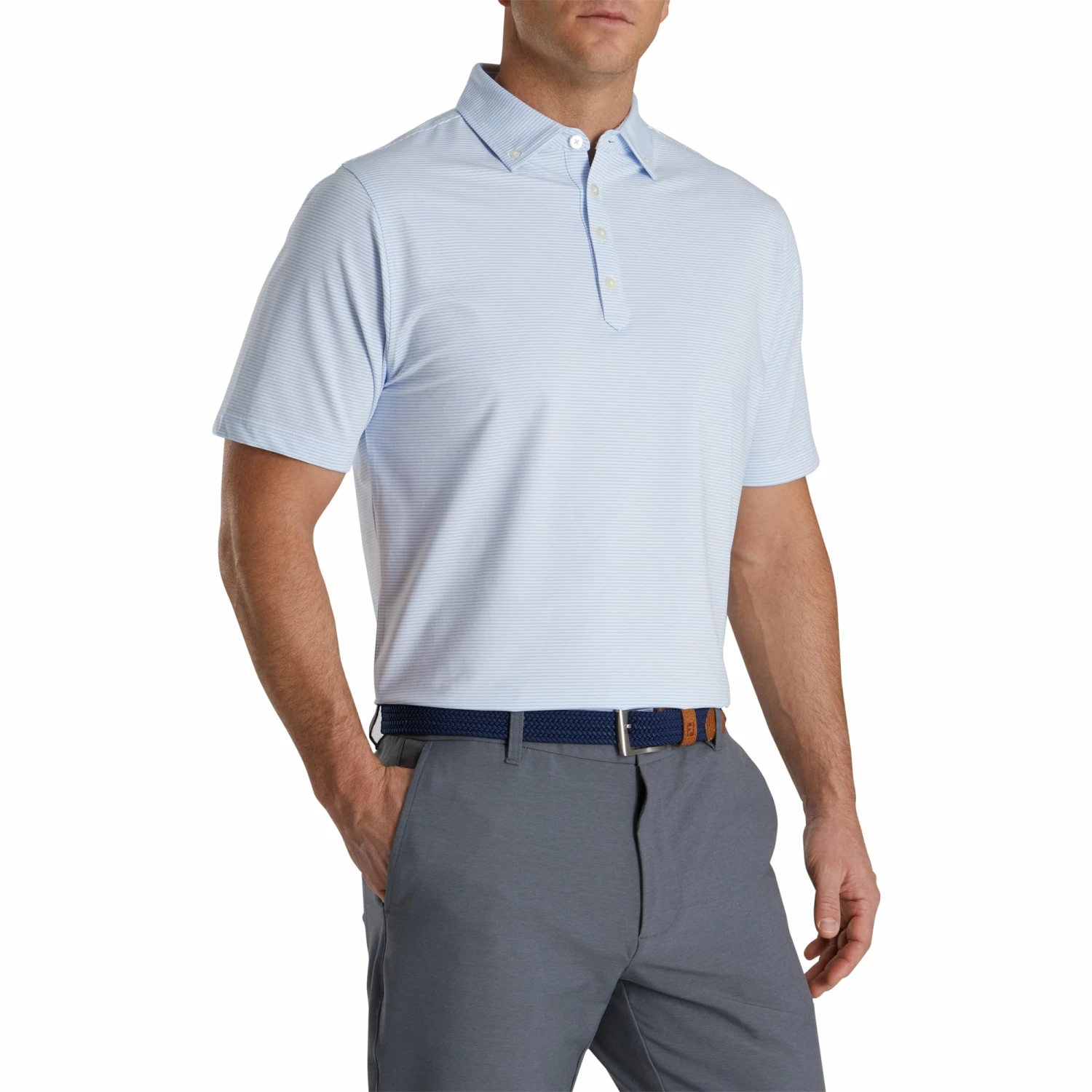 FootJoy Lisle Feeder Stripe Sky Mens Golf Polo 3 FootJoy Lisle Feeder Stripe Sky Mens Golf Polo