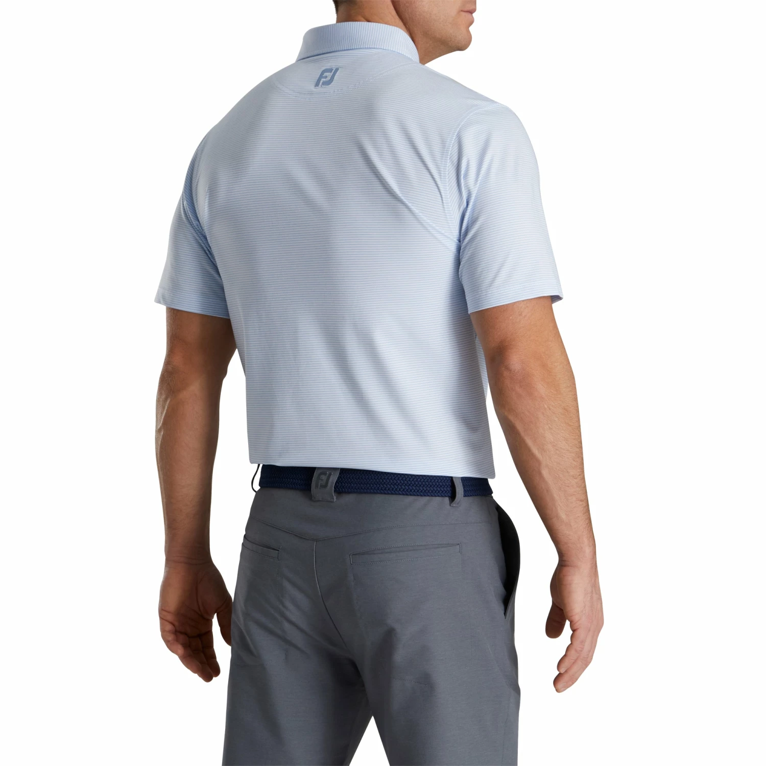 FootJoy Lisle Feeder Stripe Sky Mens Golf Polo 4 FootJoy Lisle Feeder Stripe Sky Mens Golf Polo - Image 2