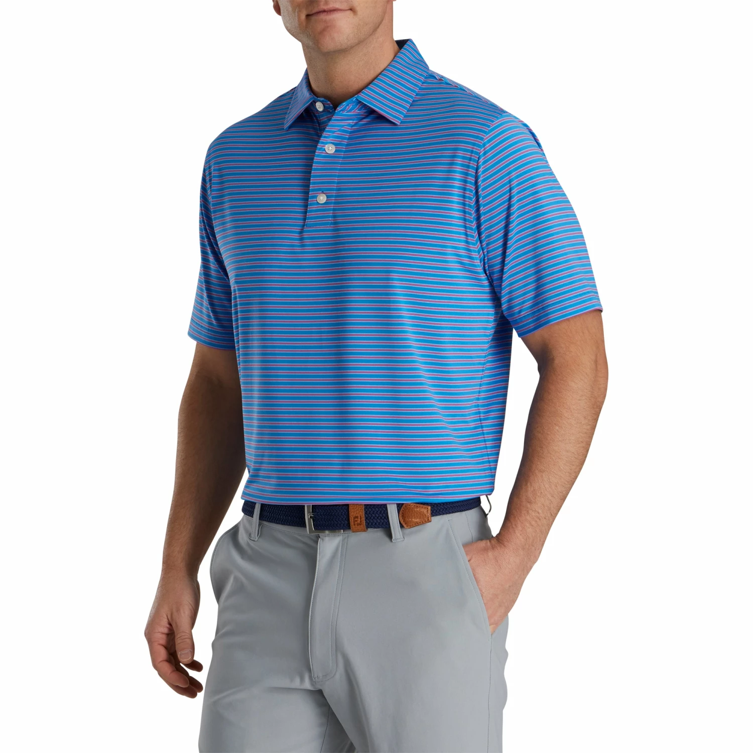 FootJoy Stretch Lisle Pinstripe French Blue Mens Golf Polo 3 FootJoy Stretch Lisle Pinstripe French Blue Mens Golf Polo