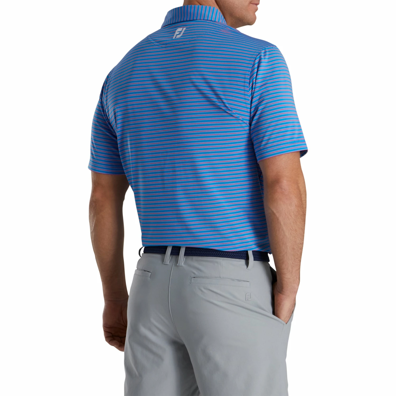 FootJoy Stretch Lisle Pinstripe French Blue Mens Golf Polo 4 FootJoy Stretch Lisle Pinstripe French Blue Mens Golf Polo - Image 2
