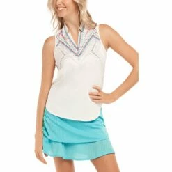 Lucky In Love Quick Sand White Womens Sleeveless Golf Polo
