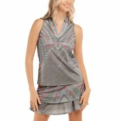 Lucky In Love Desert Vibes Notch Eclipse Womens Sleeveless Golf Polo
