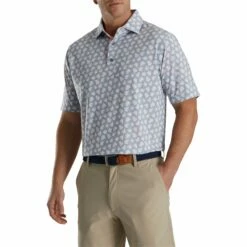 FootJoy Shadow Palm Print Lisle Graphite Mens Golf Polo